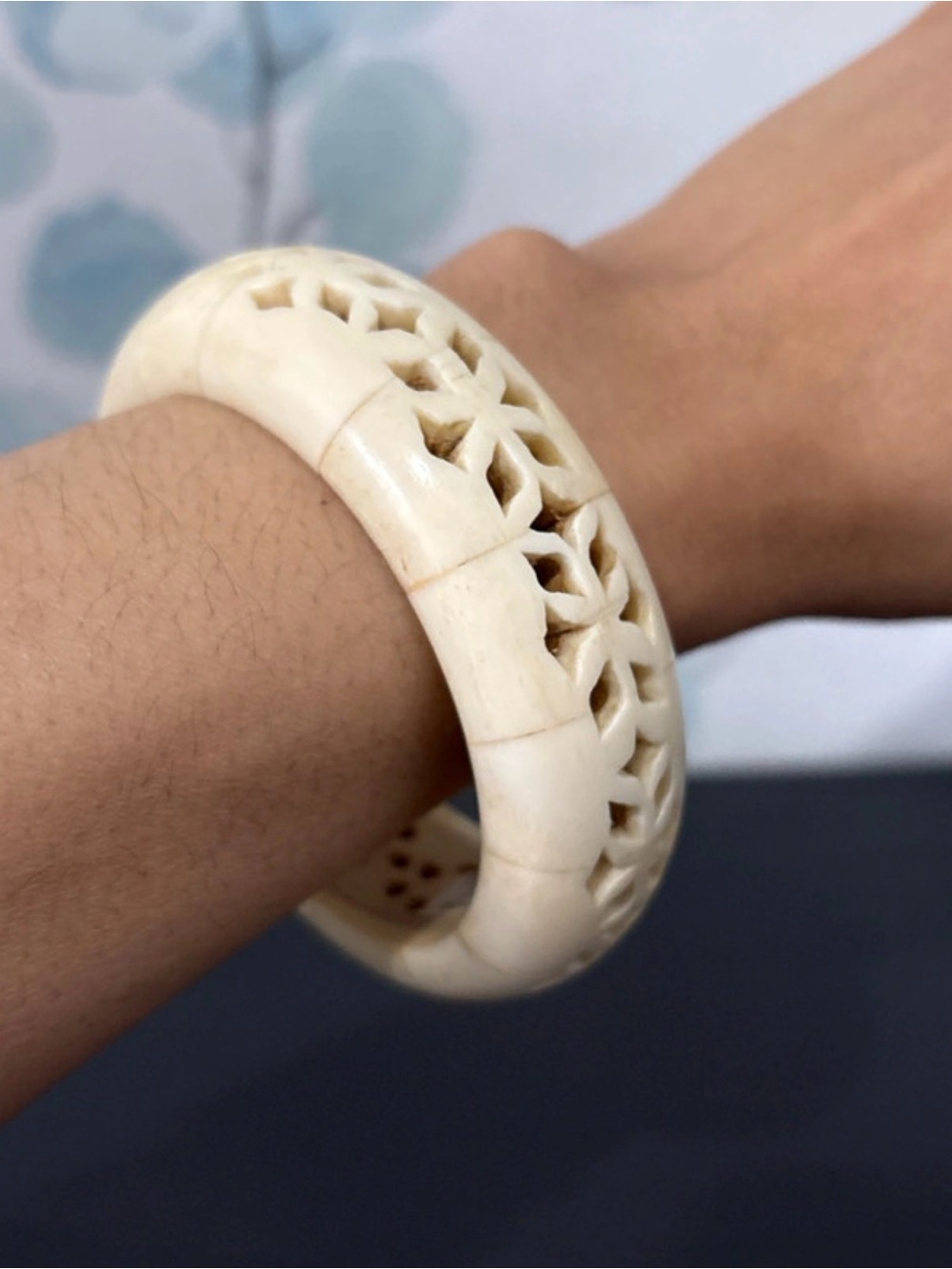 Vintage Hand Carved Bone Bangle